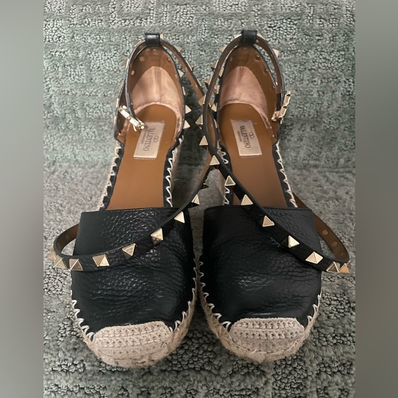 Valentino Garavani Women's Rockstud Wedge Espadrilles Leather Black size 36 - Picture 2 of 10